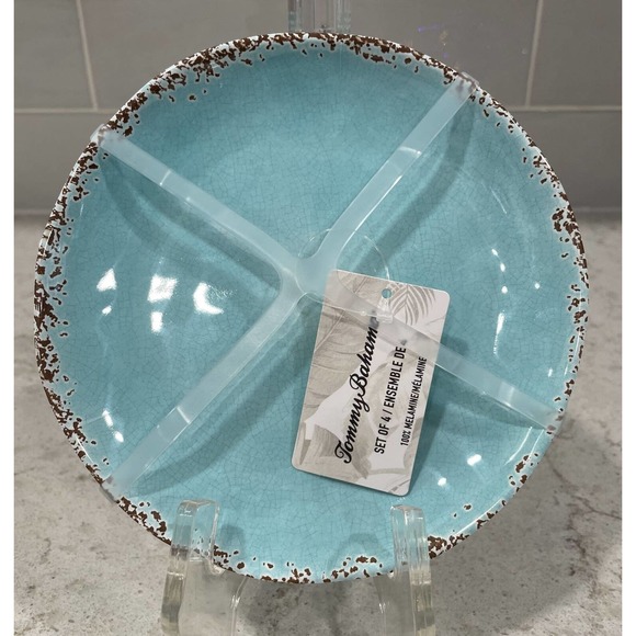 Set 4 APPETIZER DESSERT SALAD 6.75” Plates Rustic Blue Melamine Tommy Bahama NEW - Picture 1 of 5